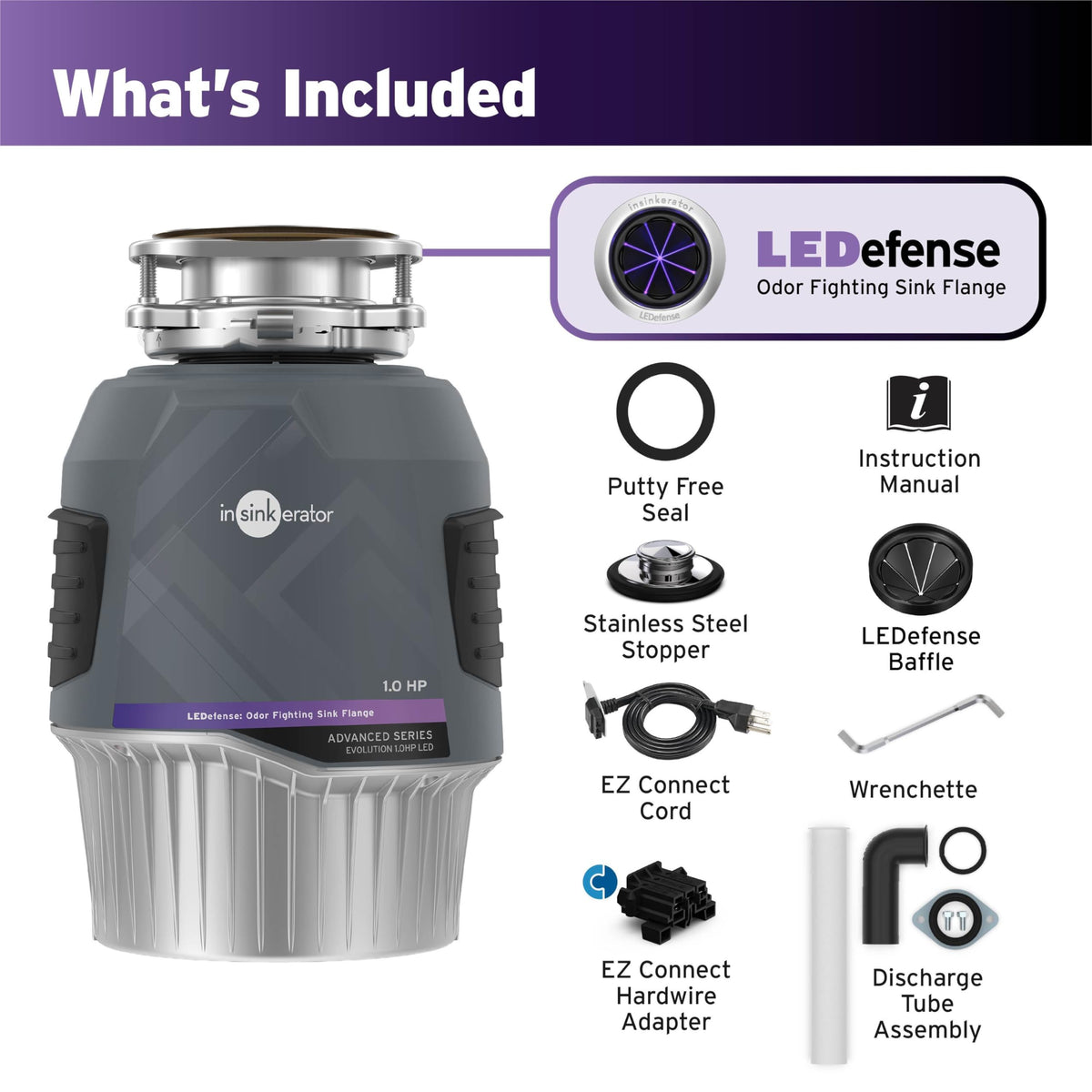 InSinkErator Evolution 1.0HP LED Garbage Disposal — Quiet, Durable, Antimicrobial LED Flange