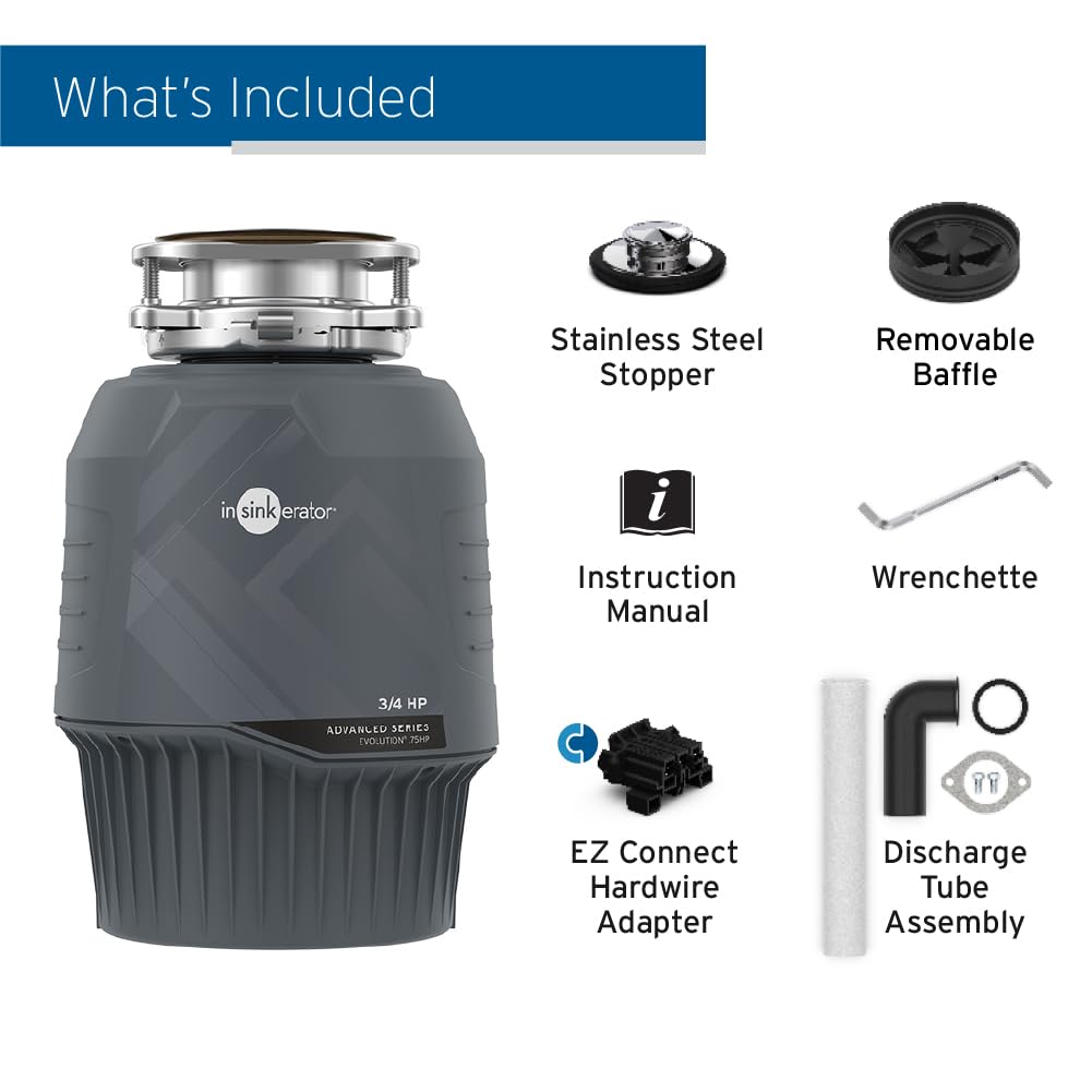 InSinkErator Evolution 0.75HP 3/4 HP EZ Connect Garbage Disposal – Quiet, Compact, Powerful