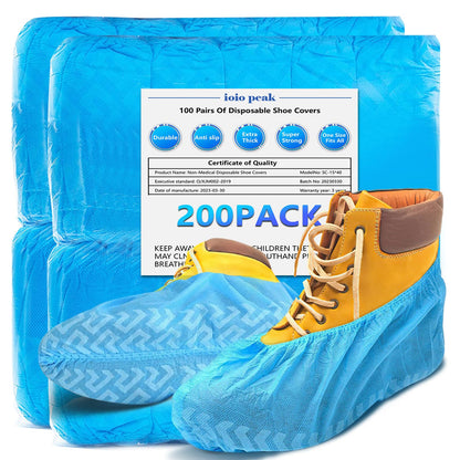 ioiopeak Shoe Covers Disposable 200 Pack – Durable, Non-Slip, Water-Resistant & Recyclable Boot Covers (One Size)