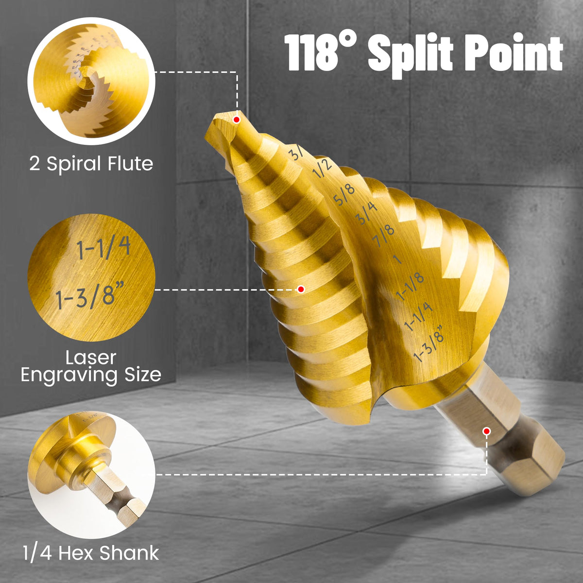 IRONANT Step Drill Bits Set – 50 Sizes in 5 PCS, HSS Titanium Coated, Aluminum Case