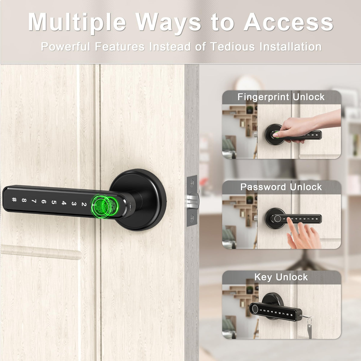 IRONZON 191F 3-in-1 Fingerprint Door Handle with Keypad – Black