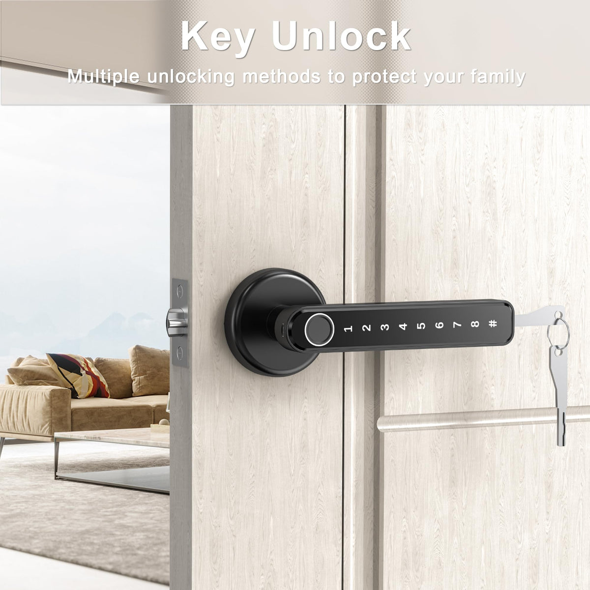 IRONZON 191F 3-in-1 Fingerprint Door Handle with Keypad – Black