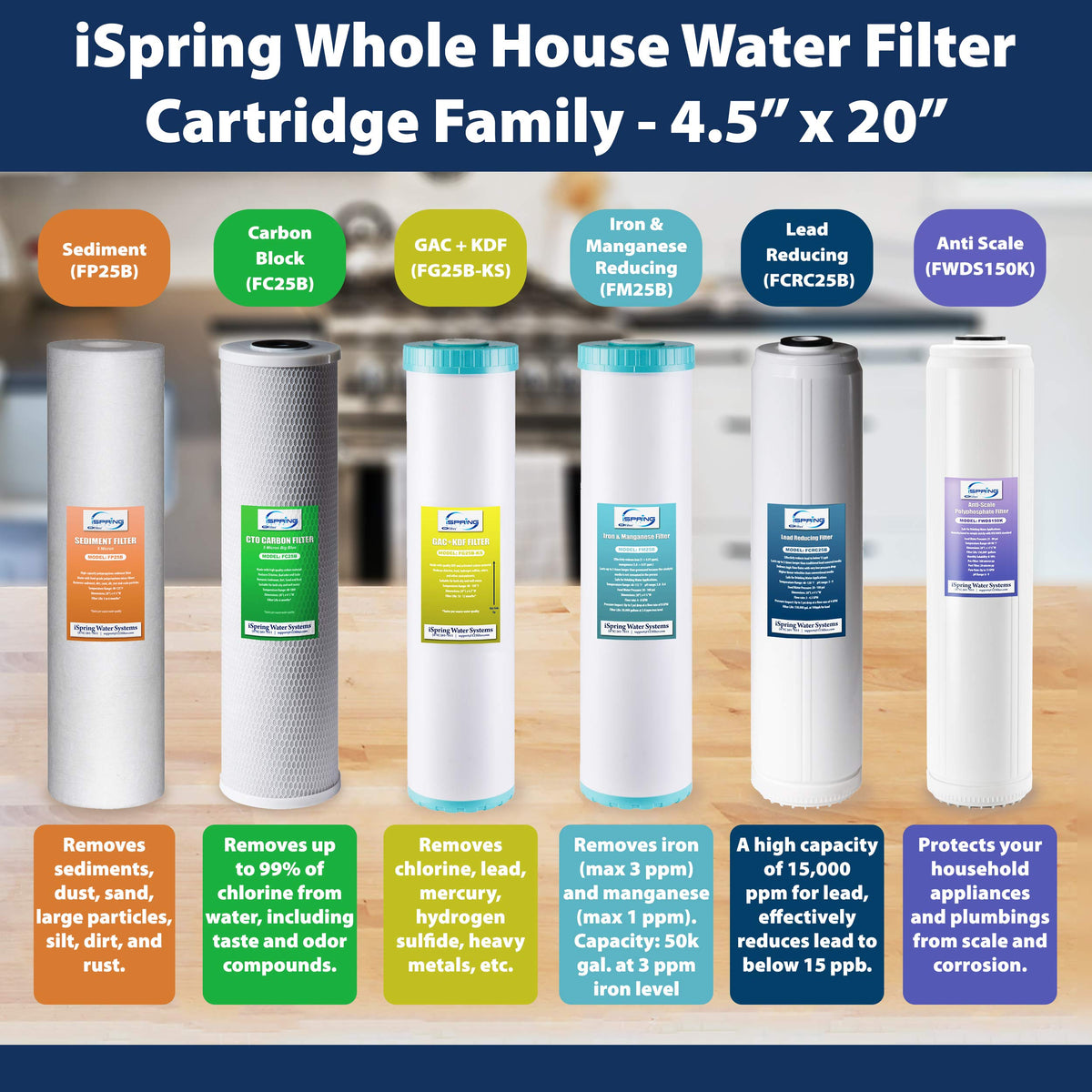 iSpring FP25B 20x4.5 Sediment Filter — 5 Micron, High-Capacity