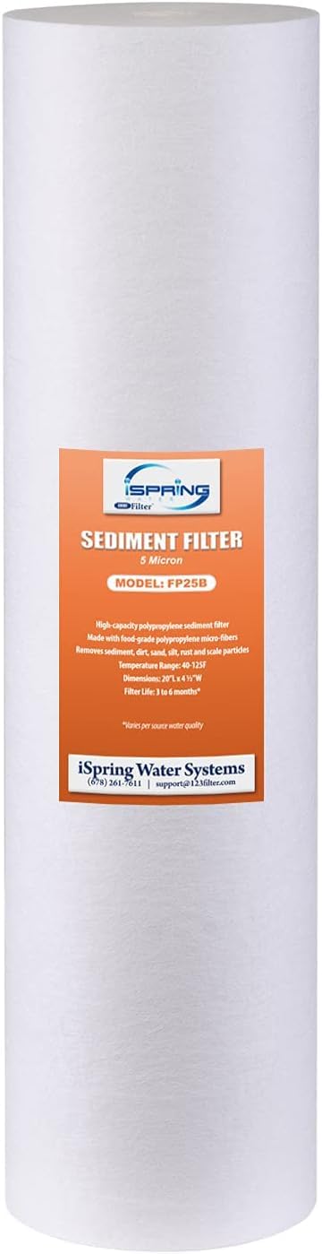 iSpring FP25B 20x4.5 Sediment Filter — 5 Micron, High-Capacity