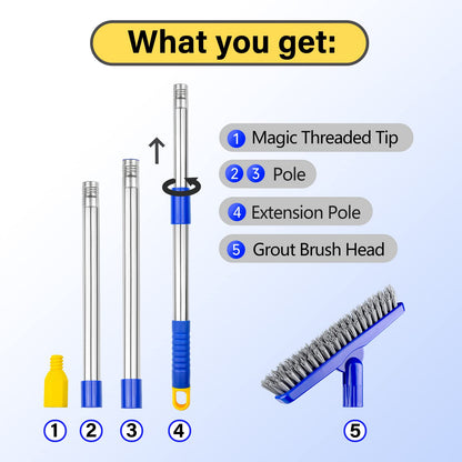 ITTAR Grout Brush with Long Adjustable Handle – V-Shape Scrub for Deep Tile Grout Cleaning