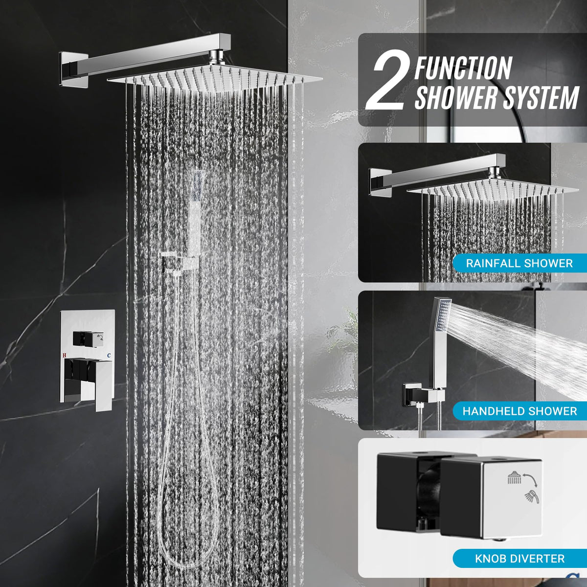 IUERASD Shower Faucet Set – 10-Inch Square Rainfall Head, Handheld, Brushed Nickel