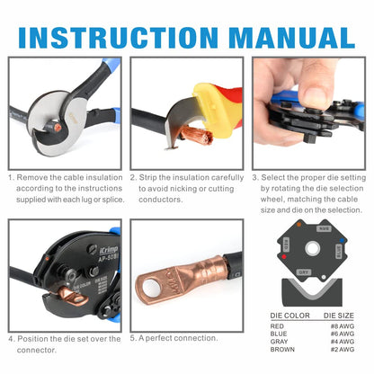 IWISS iCrimp AP-50BI Battery Cable Terminal Crimper for 8-2 AWG