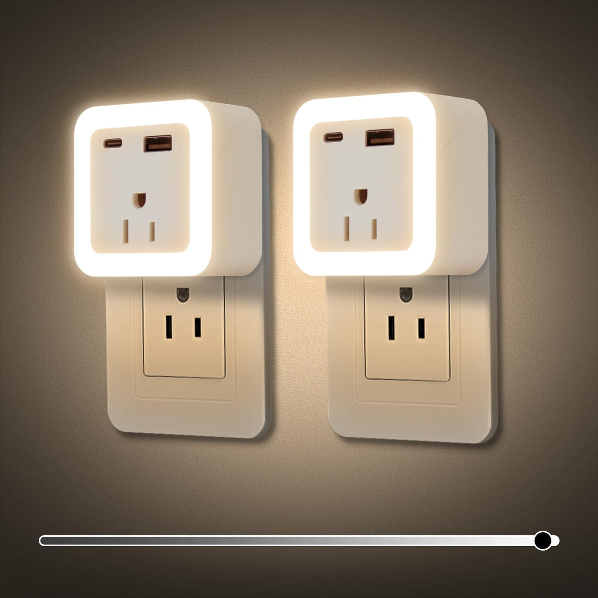 JackonLux Night Lights 2 Pack – Dusk-to-Dawn USB Wall Night Light 3000K