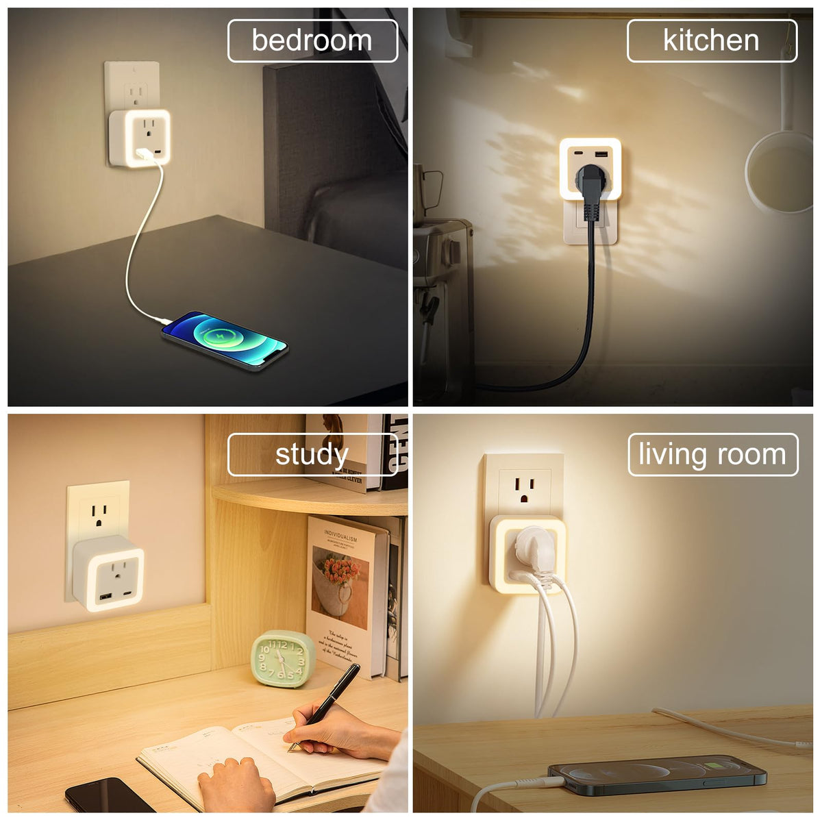 JackonLux Night Lights 2 Pack – Dusk-to-Dawn USB Wall Night Light 3000K