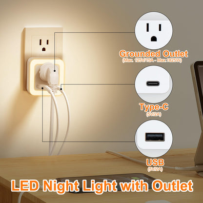 JackonLux Night Lights 2 Pack – Dusk-to-Dawn USB Wall Night Light 3000K
