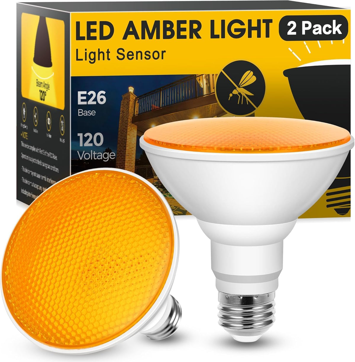 JandCase Bug Light Bulbs – Dusk-to-Dawn 11W PAR30 Outdoor Yellow (2 Pack)