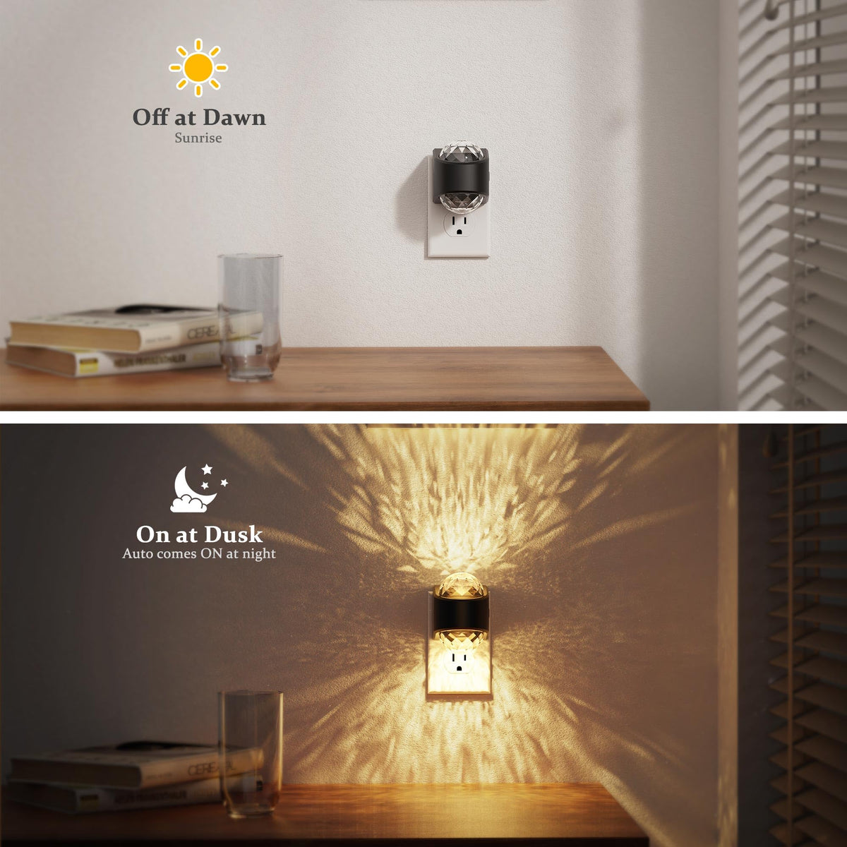 JandCase Night Lights 2-Pack – 3000K Galaxy Star Projector with Auto Sensor