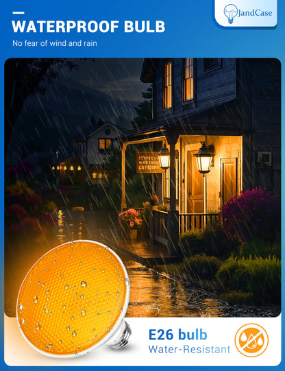 JandCase Bug Light Bulbs – Dusk-to-Dawn 11W PAR30 Outdoor Yellow (2 Pack)
