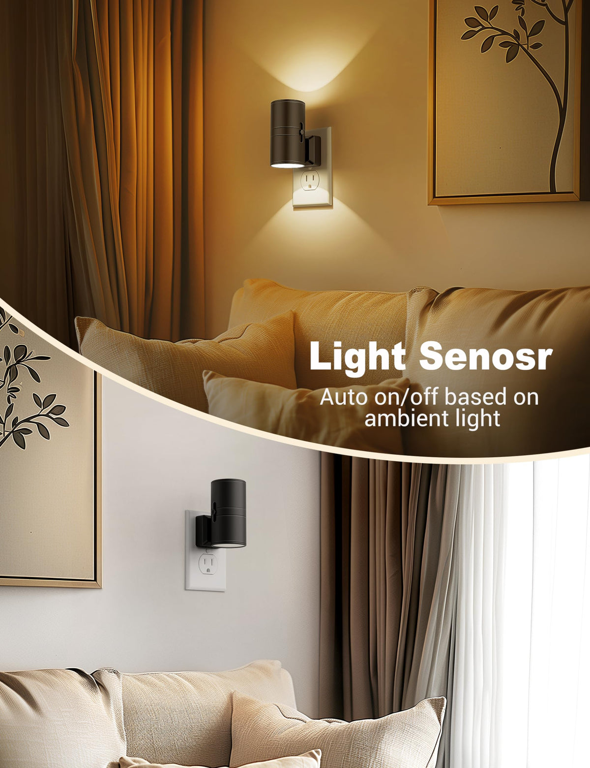 JandCase Night Lights Plug-in, Dimmable 0-100LM, Dusk-to-Dawn Sensor, 3000K Soft White – 2 Pack