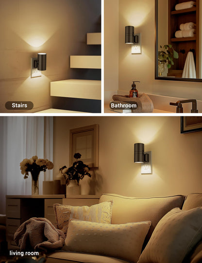 JandCase Night Lights Plug-in, Dimmable 0-100LM, Dusk-to-Dawn Sensor, 3000K Soft White – 2 Pack