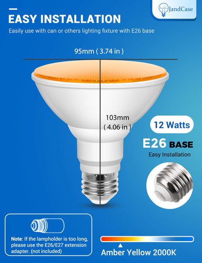 JandCase Bug Light Bulbs – Dusk-to-Dawn 11W PAR30 Outdoor Yellow (2 Pack)
