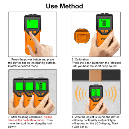 JAXWQ Stud Finder Wall Scanner 5-in-1 with Smart Chip & HD LCD Display