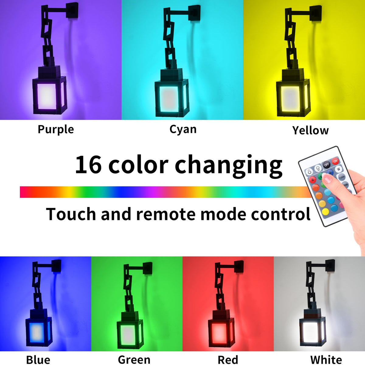 JBEIY Pixelated Lantern Night Light – USB Rechargeable, 16 Colors Mood Lamp