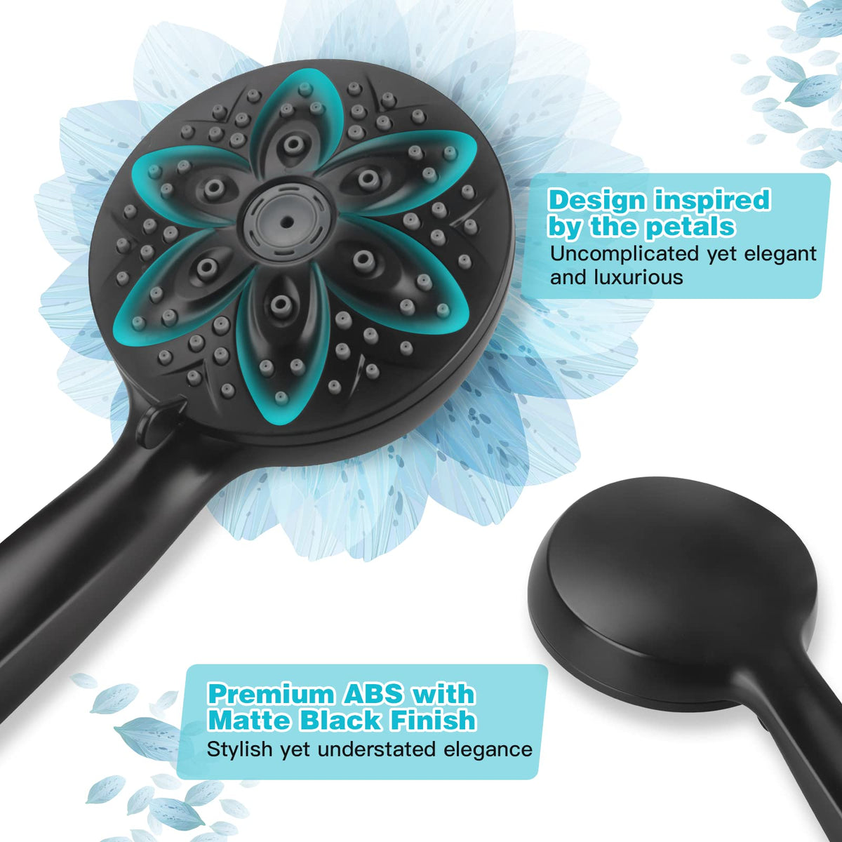 JDO Shower Head with Handheld, High Pressure 6 Settings, Matte Black