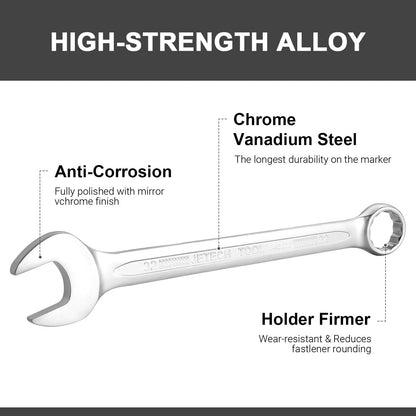 Jetech 32mm Combination Wrench – Industrial Grade Cr-V, 12-Point Box End, Off-Corners, 15-Degree Offset