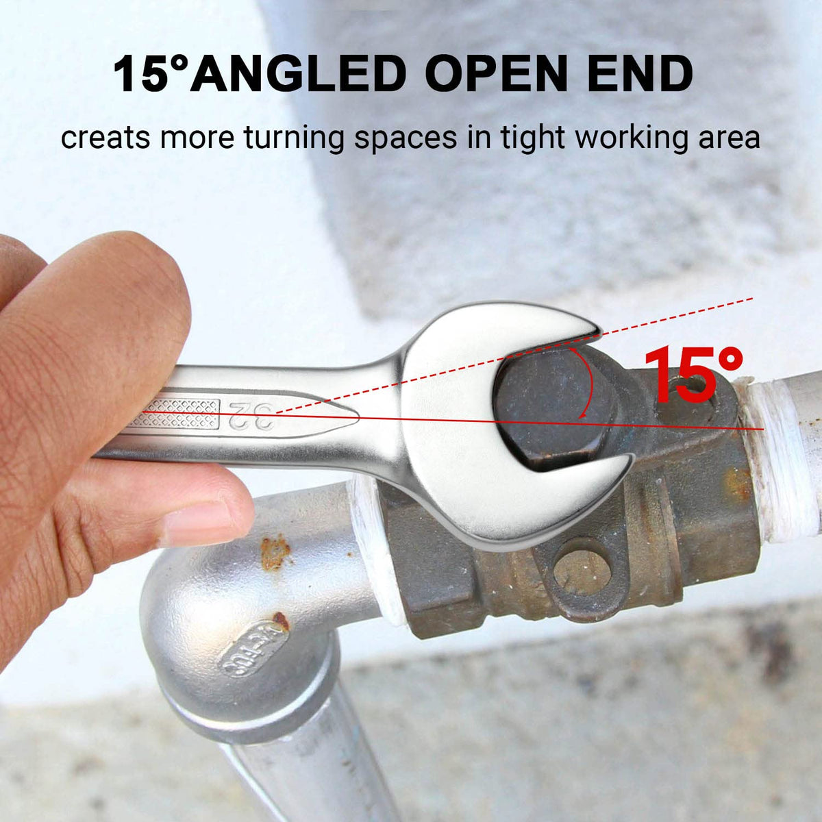 Jetech 32mm Combination Wrench – Industrial Grade Cr-V, 12-Point Box End, Off-Corners, 15-Degree Offset