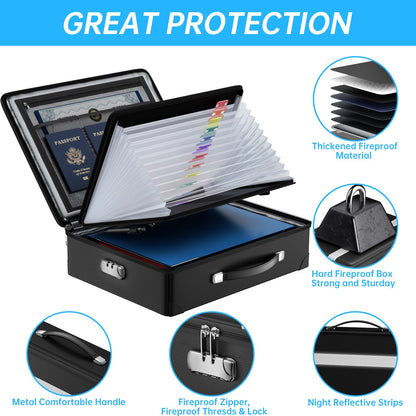 JHSafer Fireproof Document Box with Lock – Hard Shell, Waterproof Safe for Home and Office