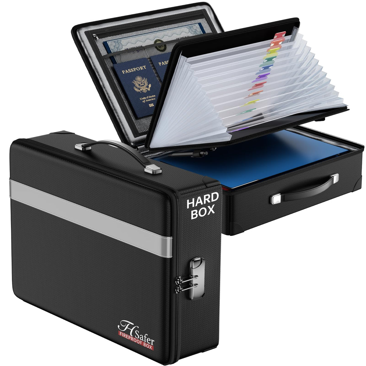 JHSafer Fireproof Document Box with Lock – Hard Shell, Waterproof Safe for Home and Office