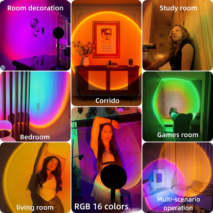JIMEI Sunset Lamp Projector - RGB Mood Lighting with App & Remote, 360° Rotation