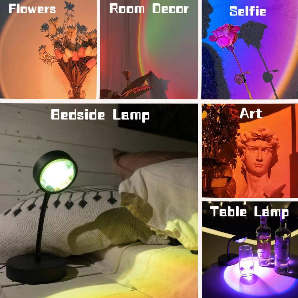 JIMEI Sunset Lamp Projector - RGB Mood Lighting with App & Remote, 360° Rotation
