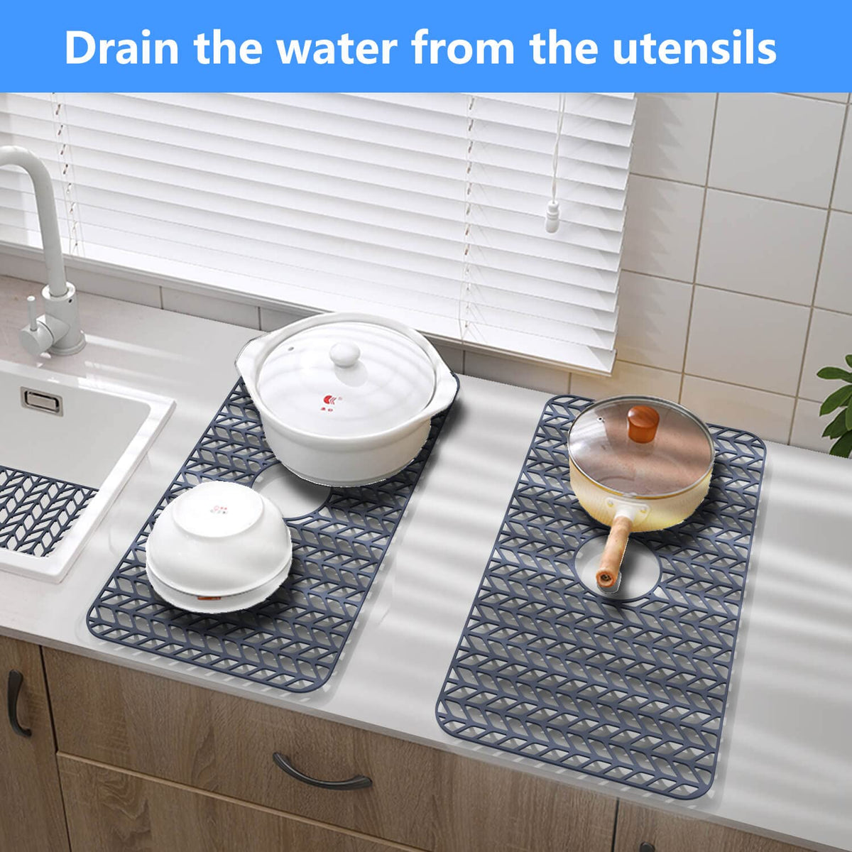 JIUBAR Silicone Sink Mat Grid 26x14 in Gray – Kitchen Sink Protector