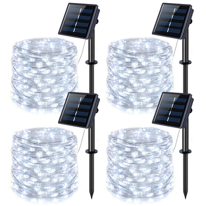 JMEXSUSS 4 Pack 100 LED Solar String Lights – Outdoor 33ft, 8 Modes