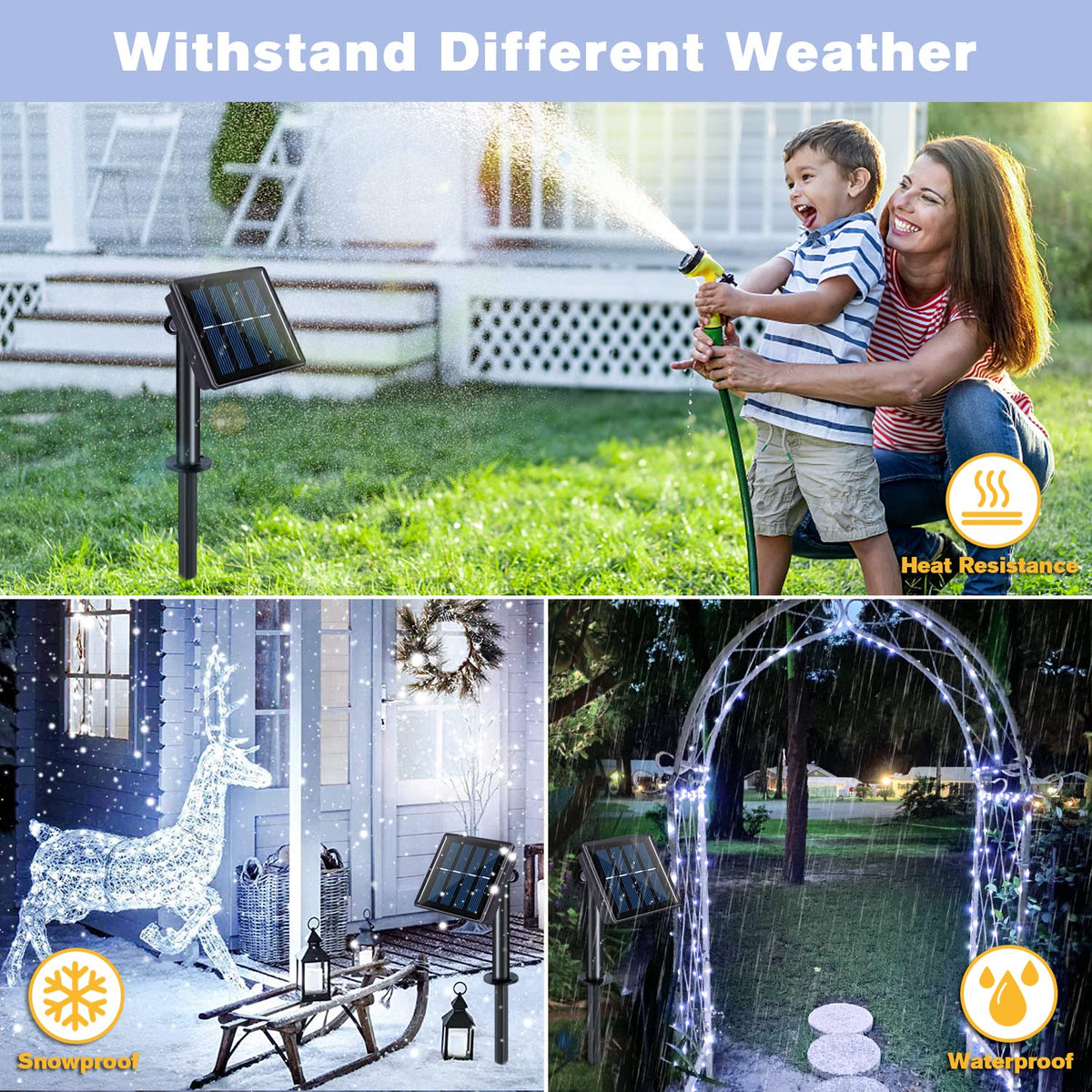 JMEXSUSS 4 Pack 100 LED Solar String Lights – Outdoor 33ft, 8 Modes