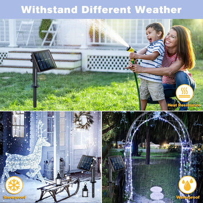JMEXSUSS 4 Pack 100 LED Solar String Lights – Outdoor 33ft, 8 Modes