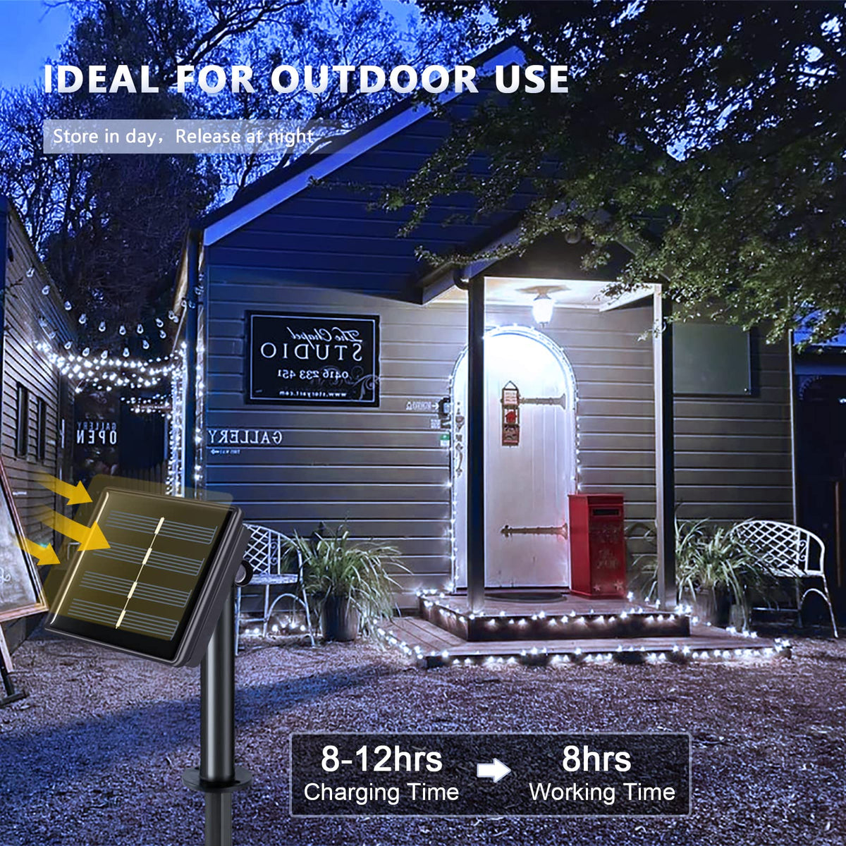 JMEXSUSS 4 Pack 100 LED Solar String Lights – Outdoor 33ft, 8 Modes