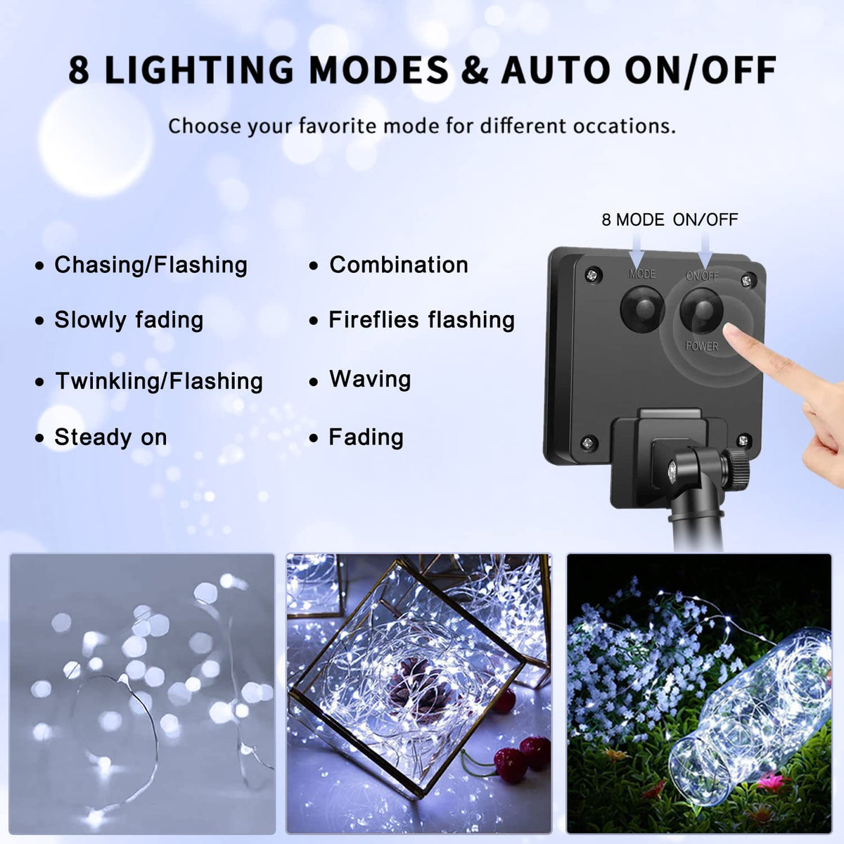JMEXSUSS 4 Pack 100 LED Solar String Lights – Outdoor 33ft, 8 Modes