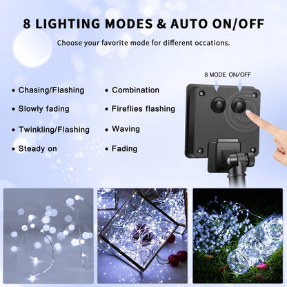 JMEXSUSS 4 Pack 100 LED Solar String Lights – Outdoor 33ft, 8 Modes