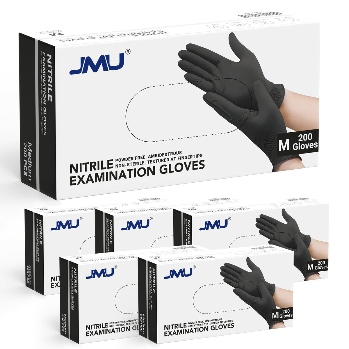 JMU Black Nitrile Gloves – Medium Bulk, Case of 1200, 3.5 Mil, Latex Free & Powder Free
