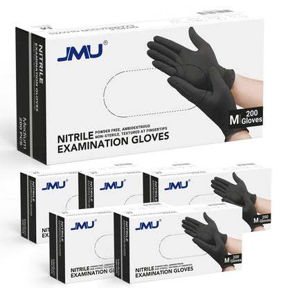 JMU Black Nitrile Gloves – Medium Bulk, Case of 1200, 3.5 Mil, Latex Free & Powder Free