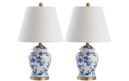 JONATHAN Y 22-inch Blue/White Ceramic Table Lamp Set – Ginger Jar LED Bedside Lamps (JYL3005A-SET2)