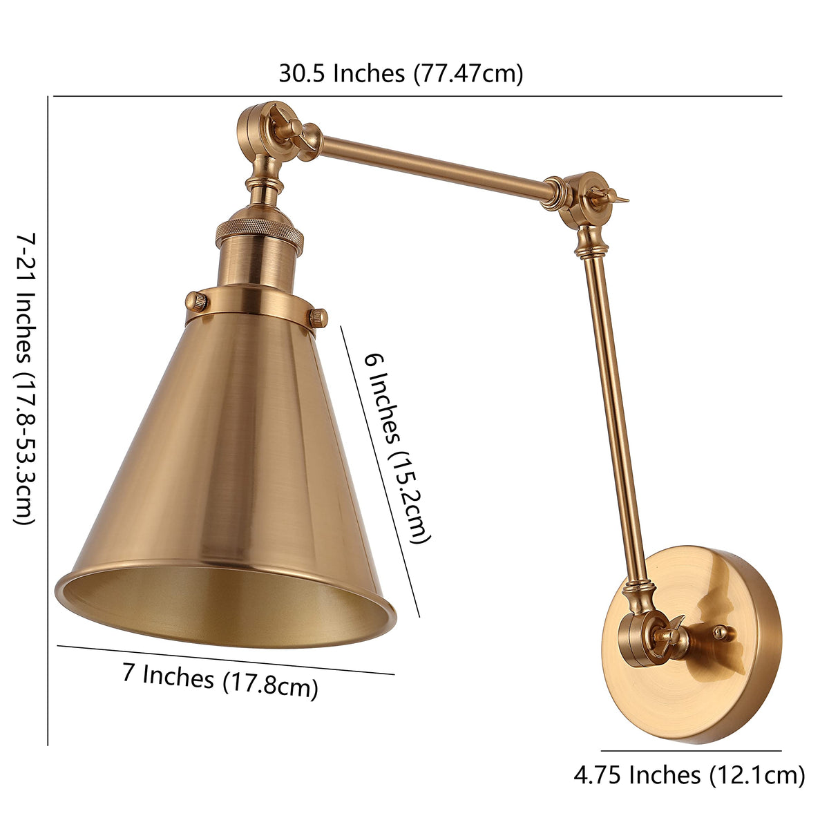 JONATHAN Y 7-Inch Brass Gold Adjustable Arm LED Wall Sconce Set (JYL7461A-SET2)