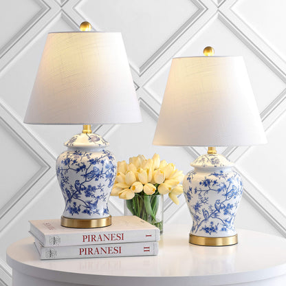 JONATHAN Y 22-inch Blue/White Ceramic Table Lamp Set – Ginger Jar LED Bedside Lamps (JYL3005A-SET2)