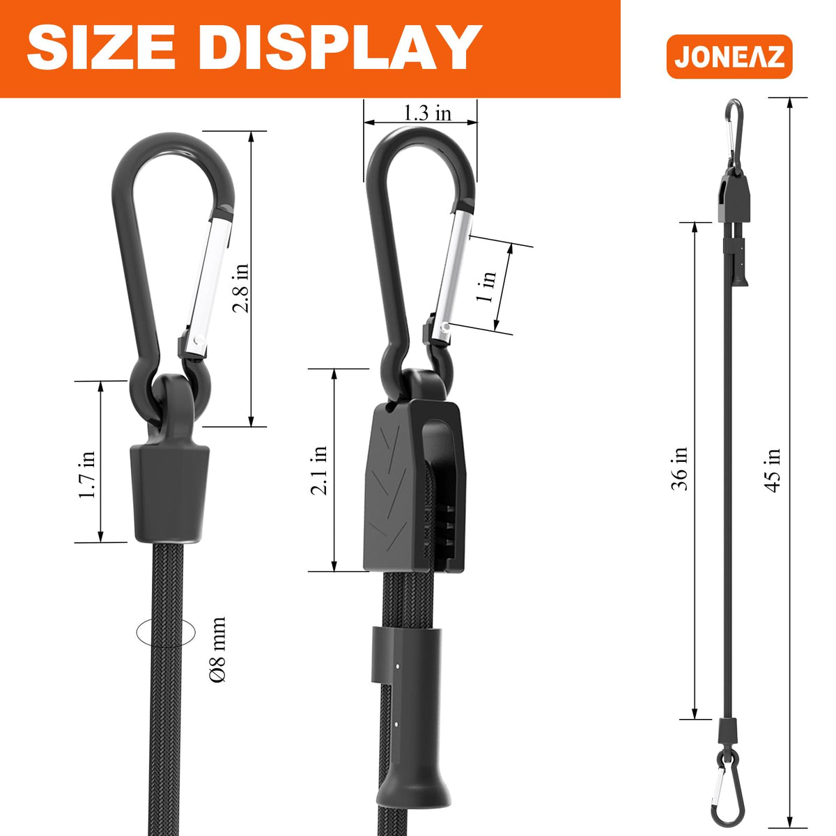 Joneaz Adjustable Bungee Cords with Hooks – 8 Pack, 36-Inch, Heavy-Duty UV-Resistant