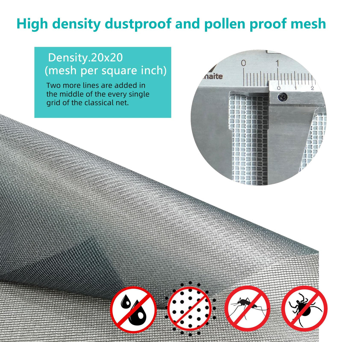 JOOFAN High-Density Dust & Pollen Proof Window Screen Mesh Roll – Grey, 109'' x 37''