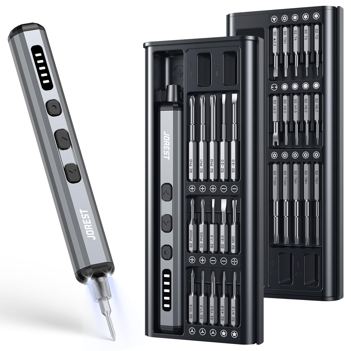 JOREST Mini Electric Screwdriver – 38-Bit Precision, 5 Torque Levels, USB Fast Charge