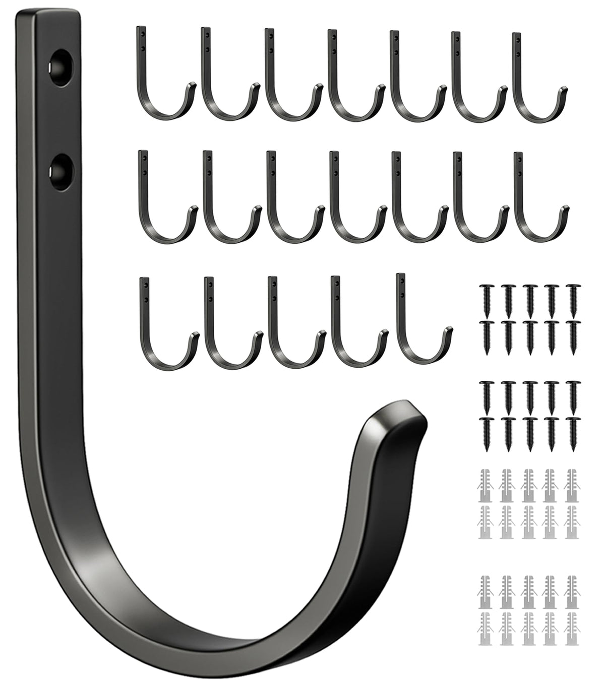 Josmimic 20-Pack Wall Hooks – Black Screw-In Metal Hangers, 22 lb Capacity