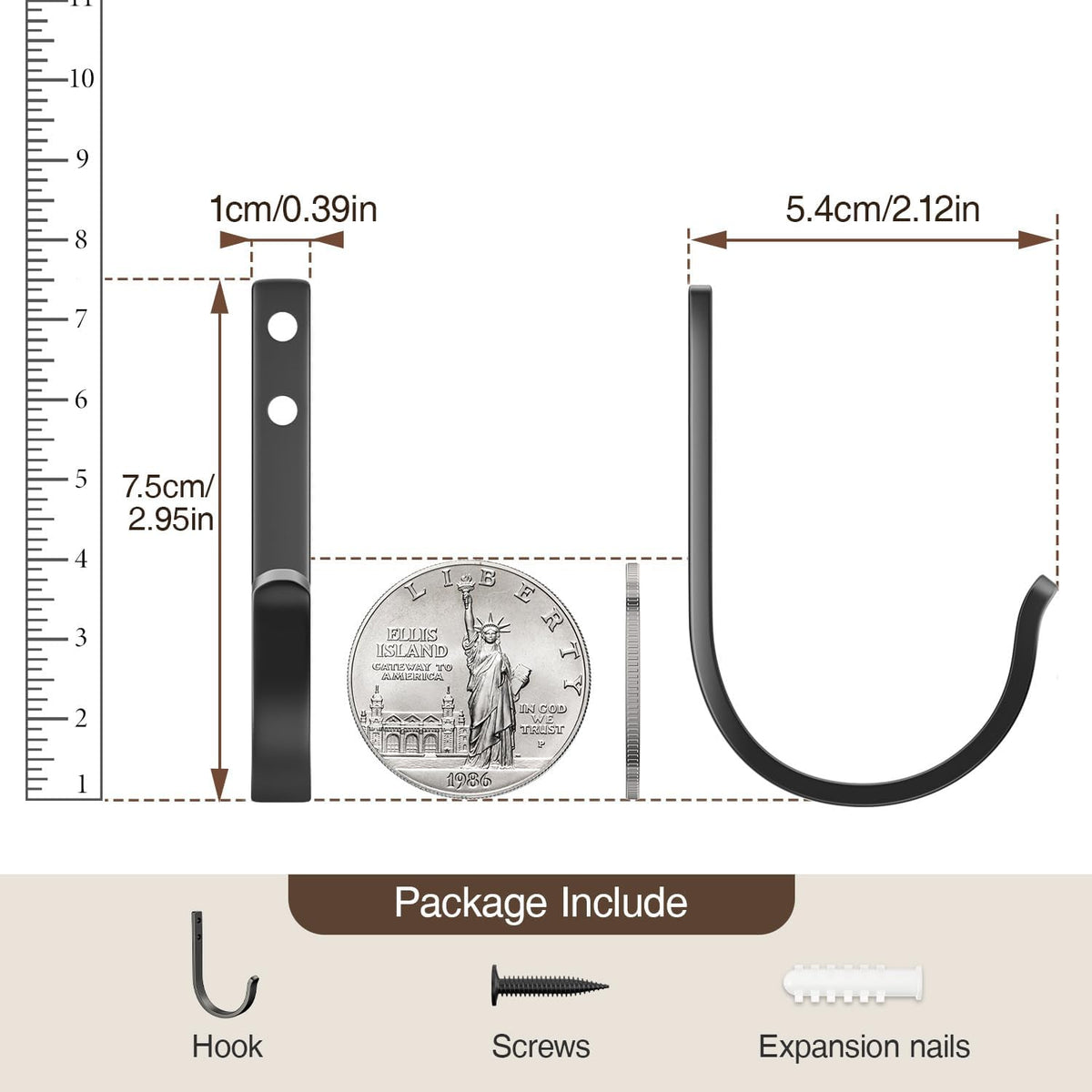 Josmimic 20-Pack Wall Hooks – Black Screw-In Metal Hangers, 22 lb Capacity