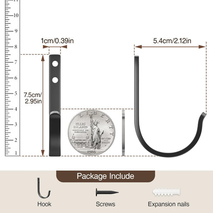Josmimic 20-Pack Wall Hooks – Black Screw-In Metal Hangers, 22 lb Capacity
