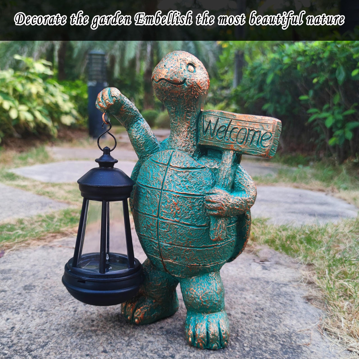 JOYBEE Garden Statues: Turtle with Solar Lantern — Outdoor Patio & Yard Decor