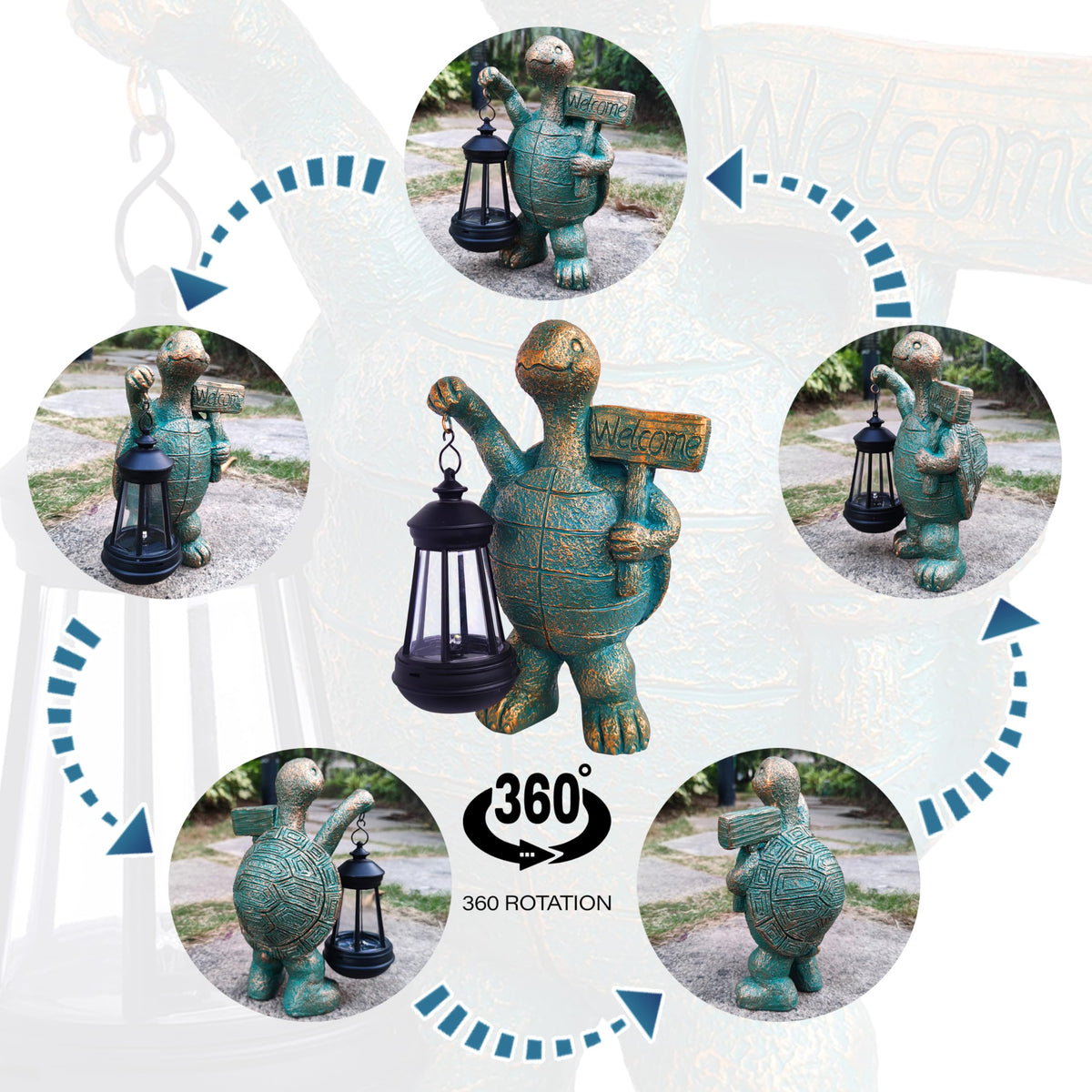 JOYBEE Garden Statues: Turtle with Solar Lantern — Outdoor Patio & Yard Decor