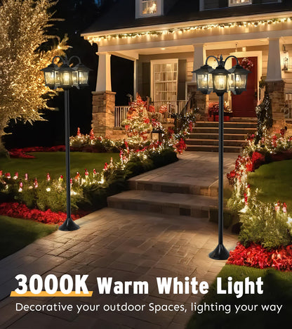 Joyoowild 73-Inch Aluminum Solar Lamp Post - 3-Head Outdoor Light